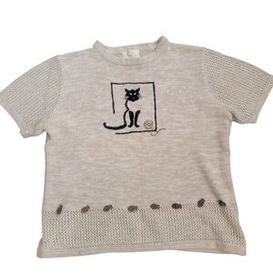Vintage Christopher & Banks Cat Hand Embroidered Shirt Sz L Cat Lady Grandmacore